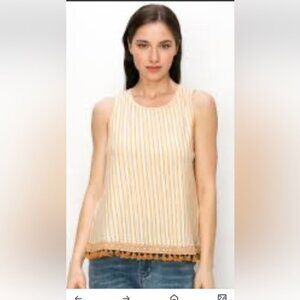W5 Concepts boho mustard Tassle trimmed striped tank super cute NWT small